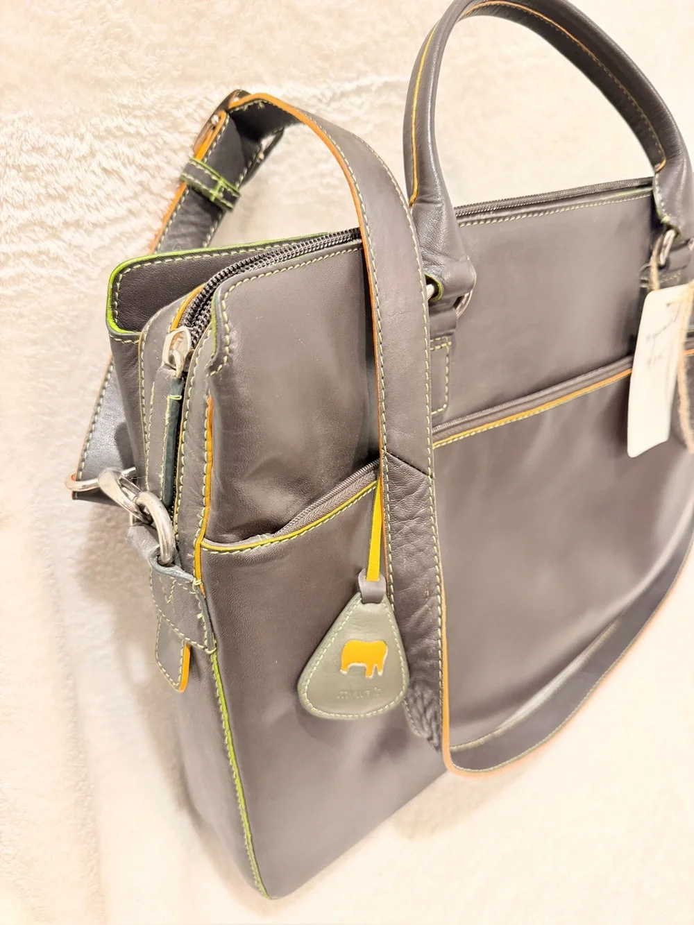 Mywalit Leather Laptop Briefcase Work Bag Brown Multicolor Crossbody